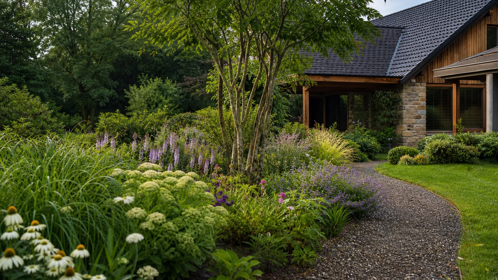 Beispielvisualisierung: naturnaher Stauden- und Gräsergarten