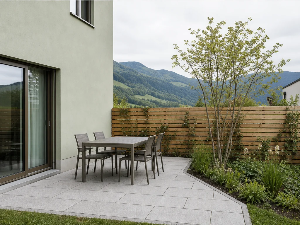Beispielvisualisierung: möglicher Sitzplatz mit Plattenbelag